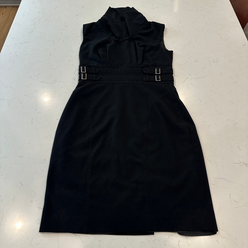 Calvin Klein Womens Black Funnel Neck Buckle Waist Sheath Dress CD1X1CBV Size 6